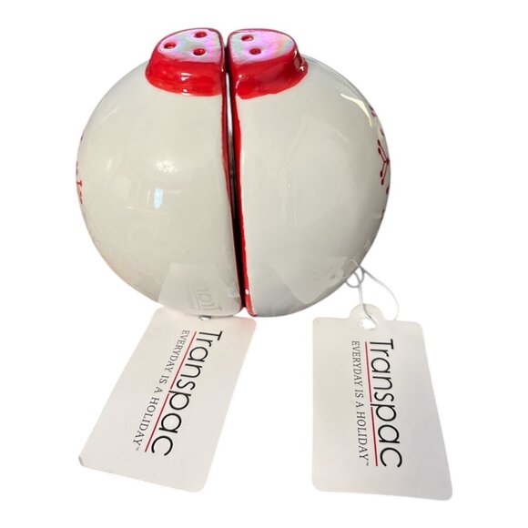 Transpac Red Snowflake Salt and Pepper Shakers with Tags - Picture 2 of 5